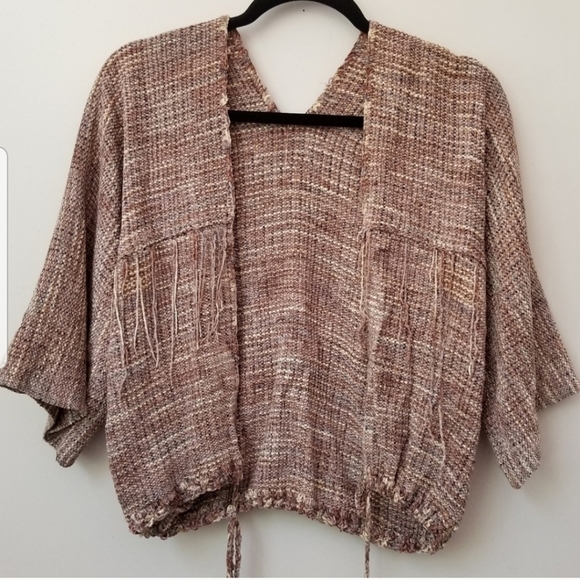 Unknown Sweaters - 4/$20 Shabby Chic Woven Velour 3/4 Sleeve Shrug